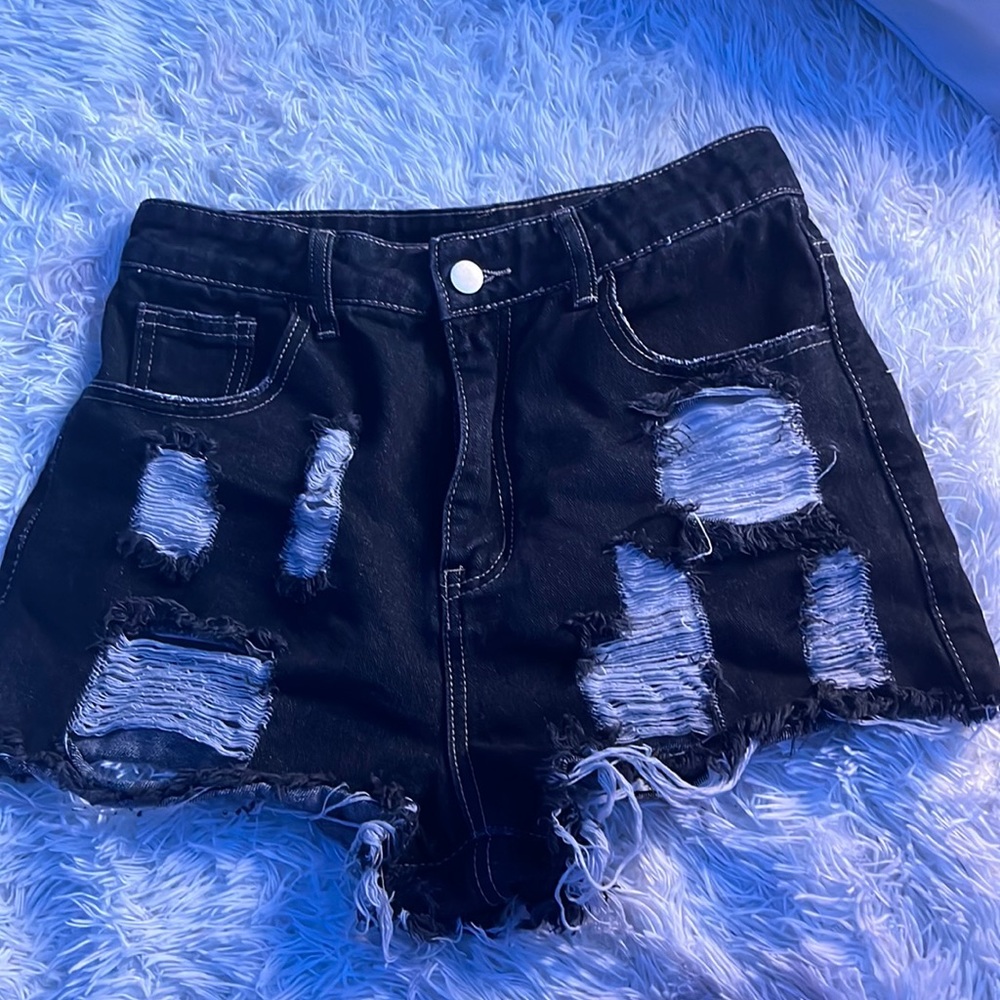 Black denim shorts - Adult size small - Brand Unknown - Never worn - Cheeky
